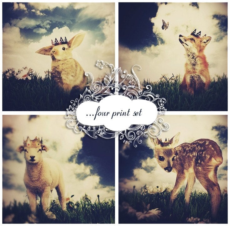 Woodland Animal Print Set - The Little Prince Collection - Four 4x6 Inch Prints