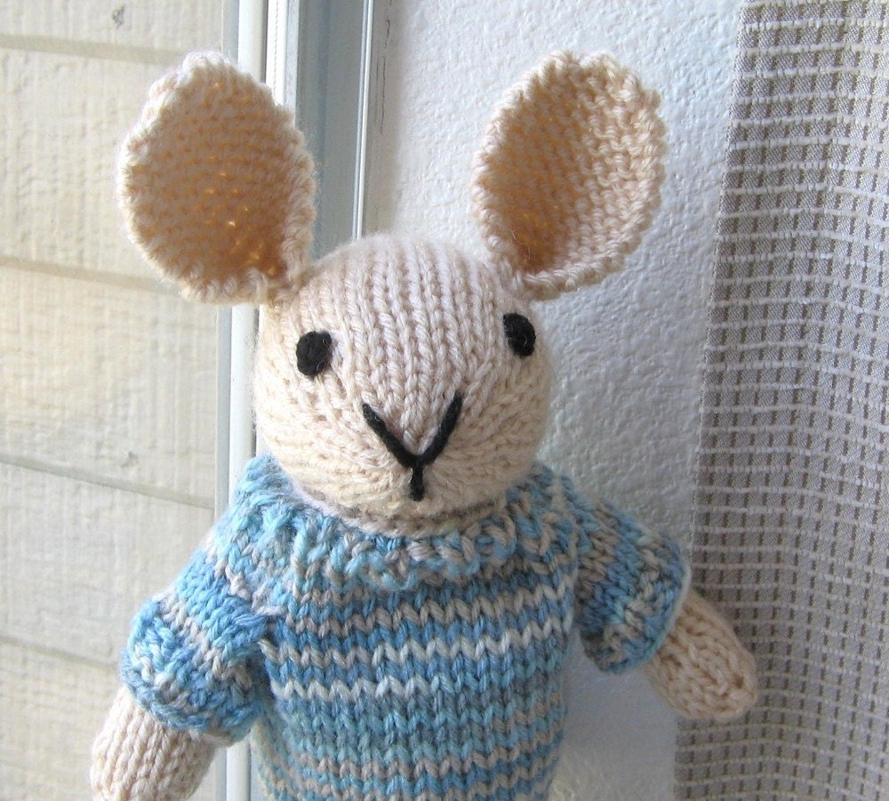 Bob the Bunny Hand Knitted Handmade Plush Toy Blue Cream