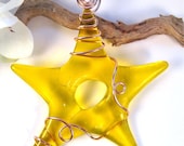 Fuse Glass Star Suncatcher -Yellow with Copper Wire