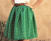 Green Retro Print Full Skirt - Custom Made
