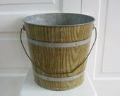 Vintage Faux Wood Metal Bucket