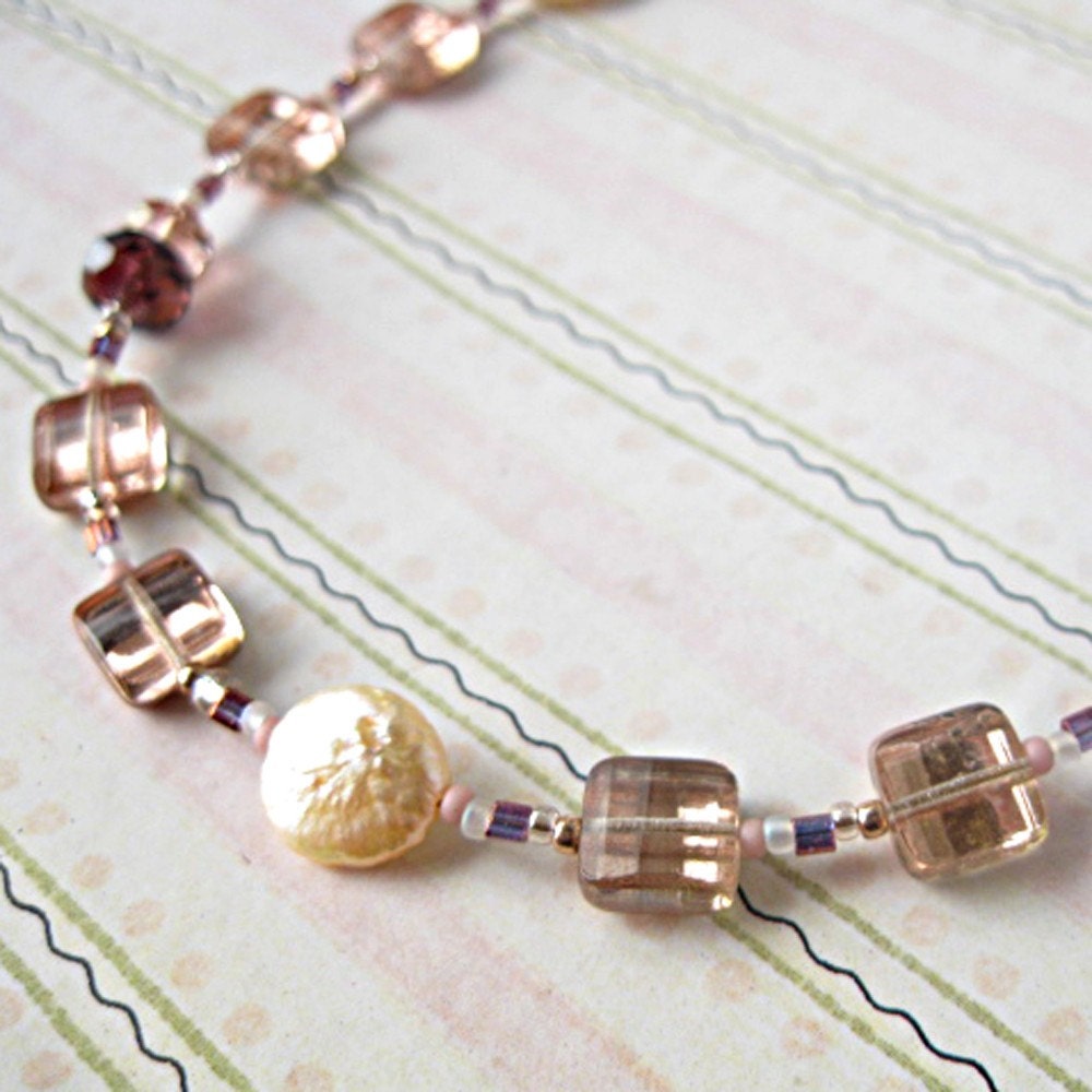 Copper Shimmer Czech Glass Freshwater Coin Pearl Necklace