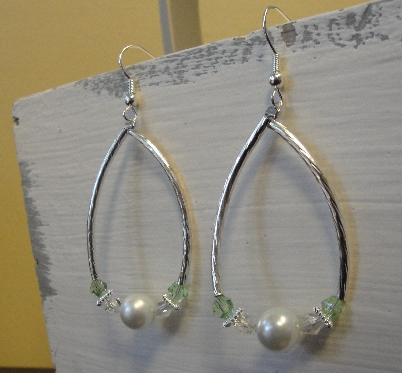 ON SALE Fancy Pearl Earrings with a touch of Green