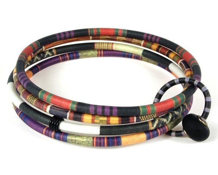 Four Bangle Bracelet with African Textile Patterns