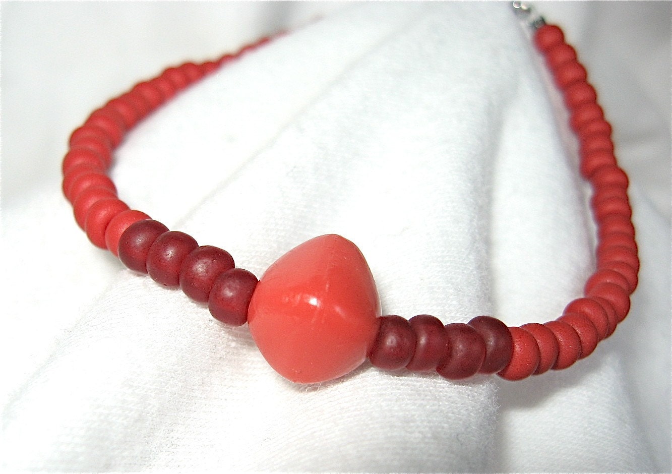 Lava Lust, Red Glass and Plastic Beaded Bracelet