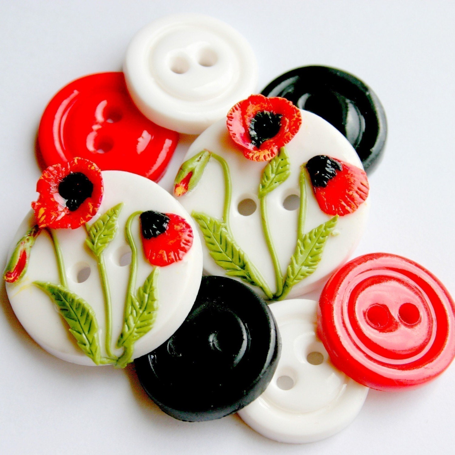 Spring Poppies (handmade buttons set of 8)