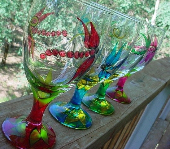 DRAGONFLY Goblets 16oz Summer Colors mix and match glasses