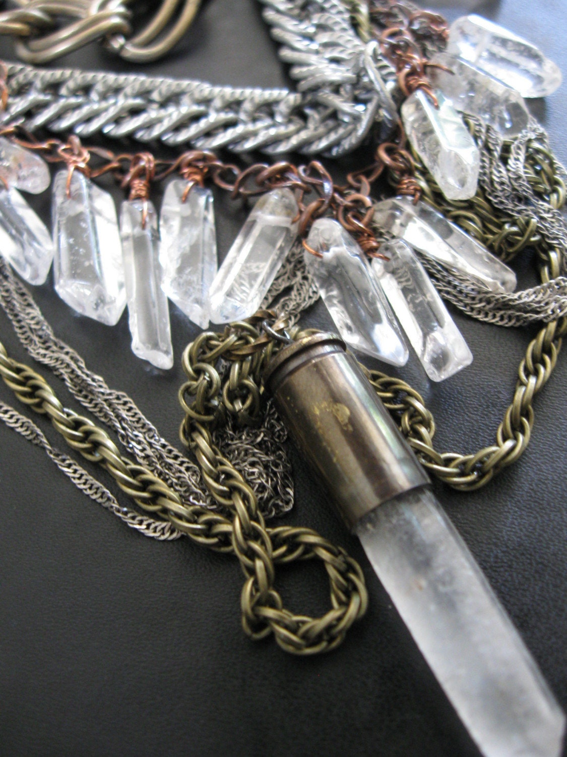 Crystal Fringe - Chain Cascade Crystal Bullet and Rock Crystal Long Statement Necklace