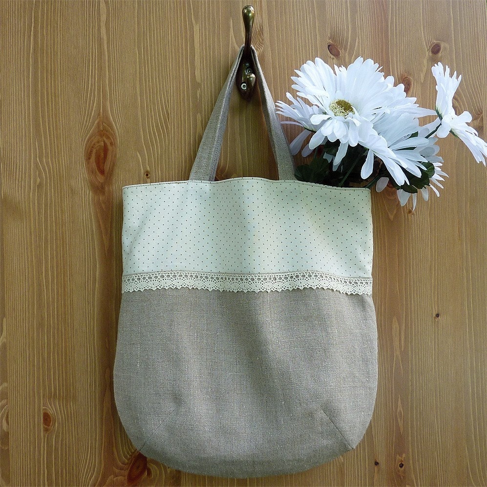 Small linen tote bag - natural color