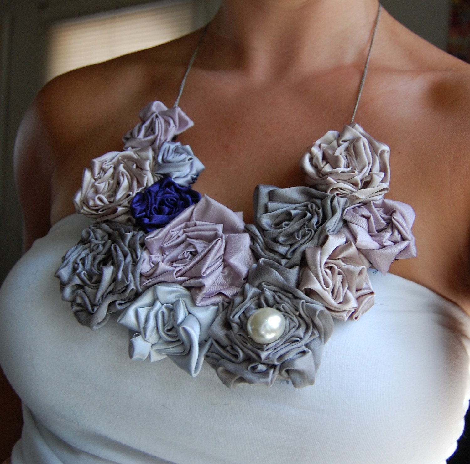 Shades of Gray Bouquet Necklace with Pearl detail