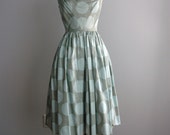 Vintage Pale Aqua Polkadot Dress with Full Skirt - Mid-1950's