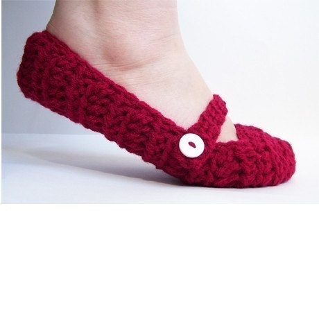 Womens Crochet Mary Jane Slippers-Ruby Red