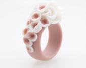 Martinique Porcelain One Of a Kind Coral Ring With Delicate Flower Decoration