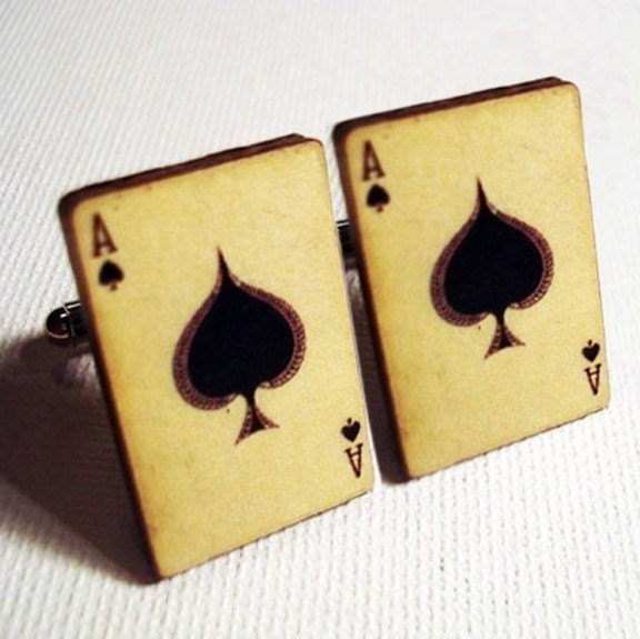 Ace of spades vintage style playing card silver cufflinks in FREE gift box
