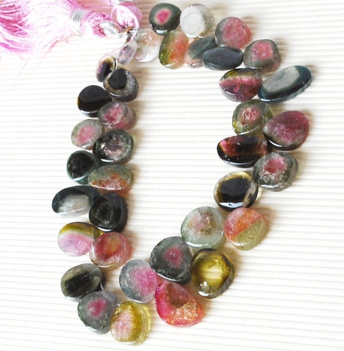 1/2 Strand Incredible Watermelon Tourmaline Transparent Smooth and Polished Slices-REDUCED FROM 39.90