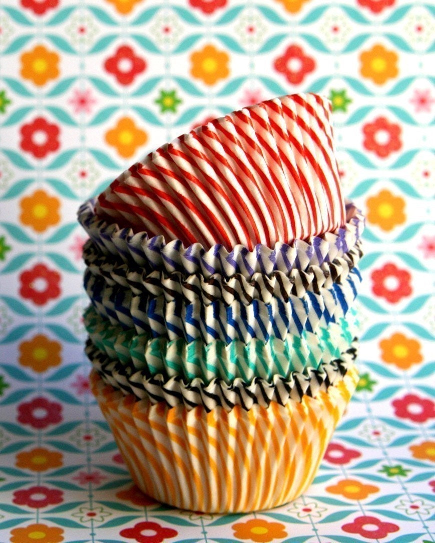 Striped Cupcake Liners - Rainbow Assortment (70)