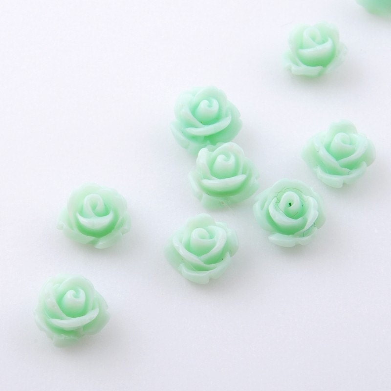 B148-MT // Mint Tiny Carved Rose Cabochons, 10 Pc