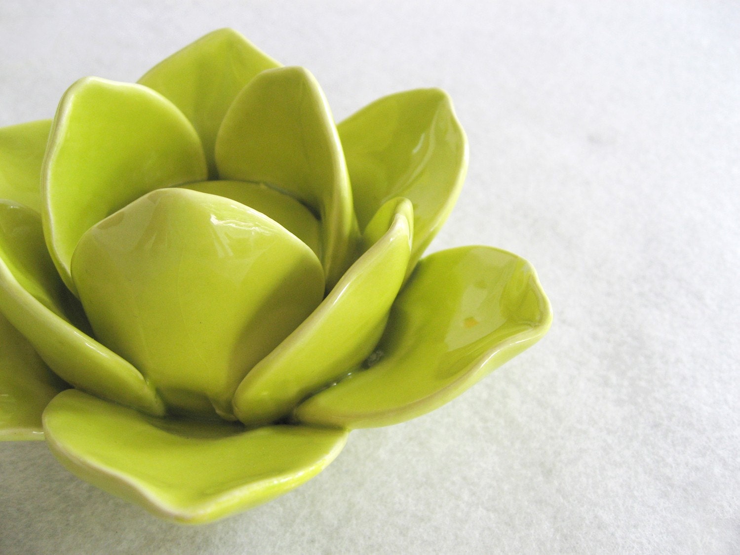 In Bloom. Gorgeous Ceramic Lime Green Lotus Tealight Holder. Candle Holder