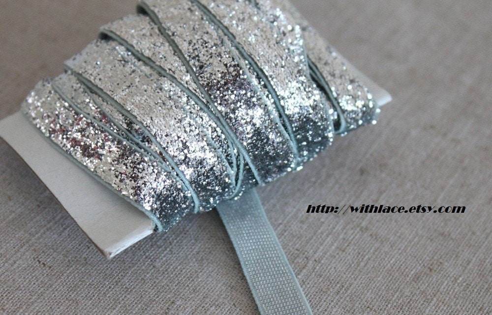 SALE---5 yds silver glitter ribbon---10mm