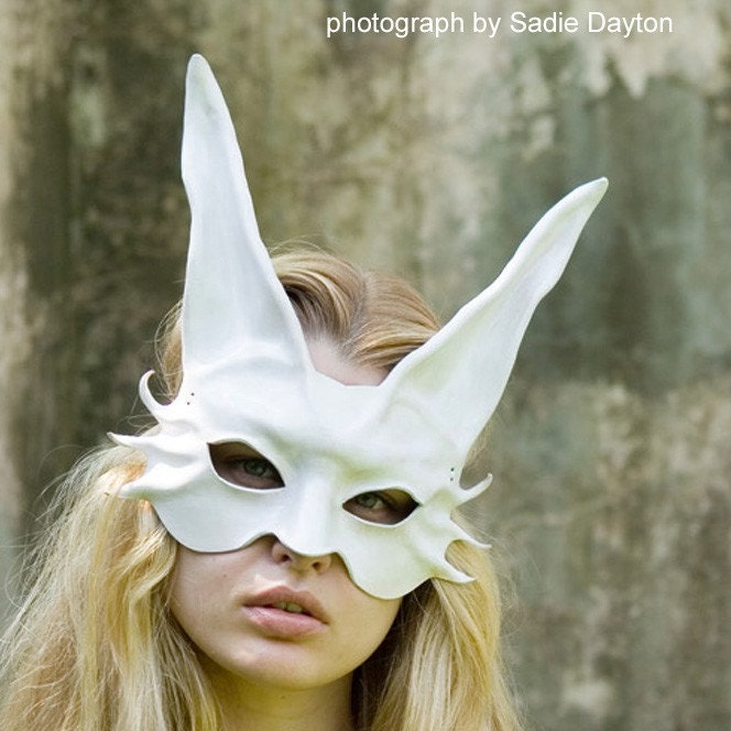 White Long Eared Rabbit Leather Mask