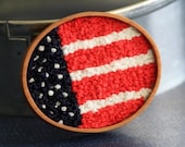 American Flag Hand Embroidery Brooch Colonial Knots Red White Blue