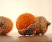 Set of 5 needle felted acorns with real tops (rust orange)