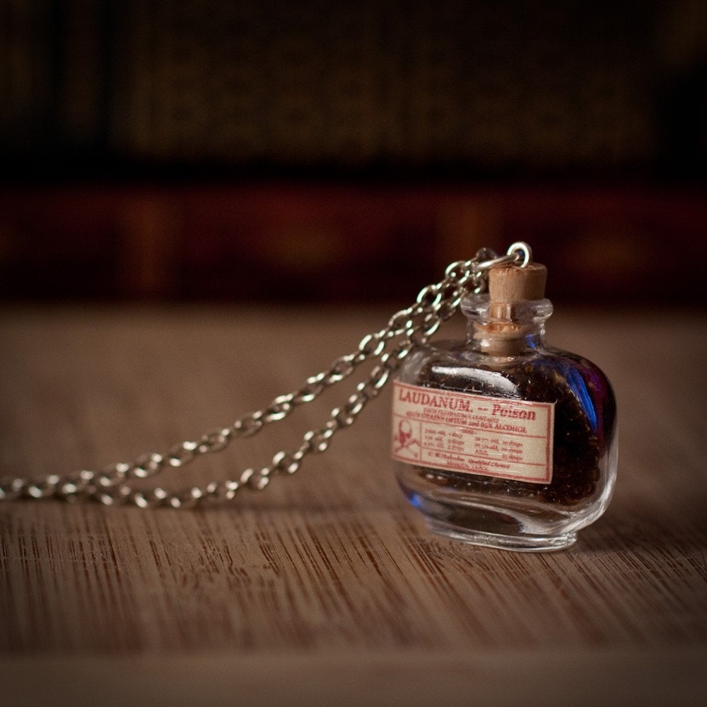 Laudanum / Poison Bottle Necklace with Antique replicated Label