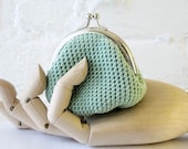 Crochet Coin Purse With Kiss Clasp Frame, Mint Green