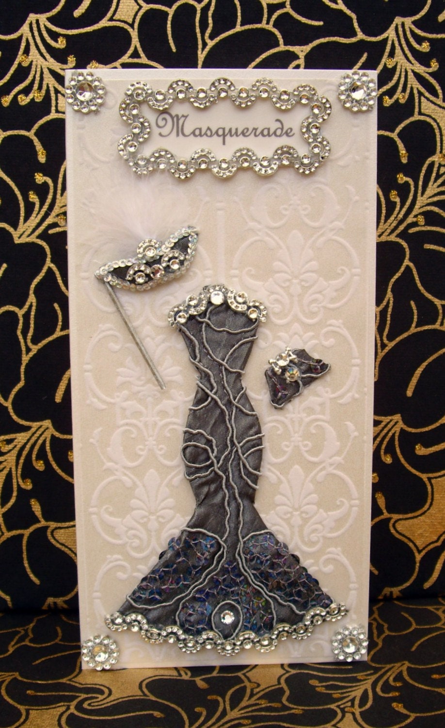 Masquerade Dress Card / Personalised / Handmade Greeting Card