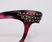 RED TORTOISE Vintage Cat Eye Glasses,  Unusual Wings with Rhinestones