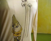 Large -  Gnome and Shrooms - Original Screen Printed Organic Long Sleeve Tee