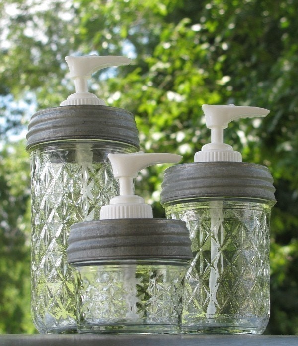 Set of Three Ball Quilted Crystal Mason Jar Soap Dispensers