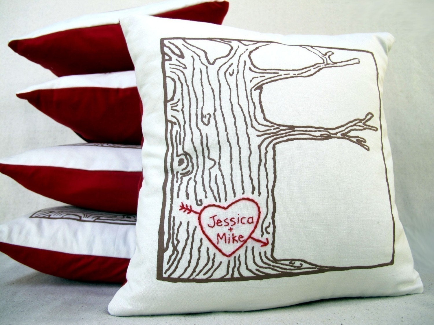 custom heart -- tree print pillow cover -- personalized with your names or initials