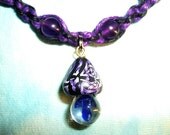 Celtic Mushroom Amethyst and Magnetic Hematite Beads on Purple and Black Hemp Necklace