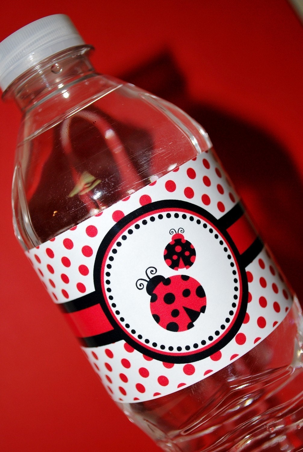 25 Little Miss Ladybug Themed Water Bottle Labels - Water Resistant - The Paper Cupcake