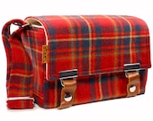 Small Stash DSLR camera bag - red, blue and green vintage wool plaid