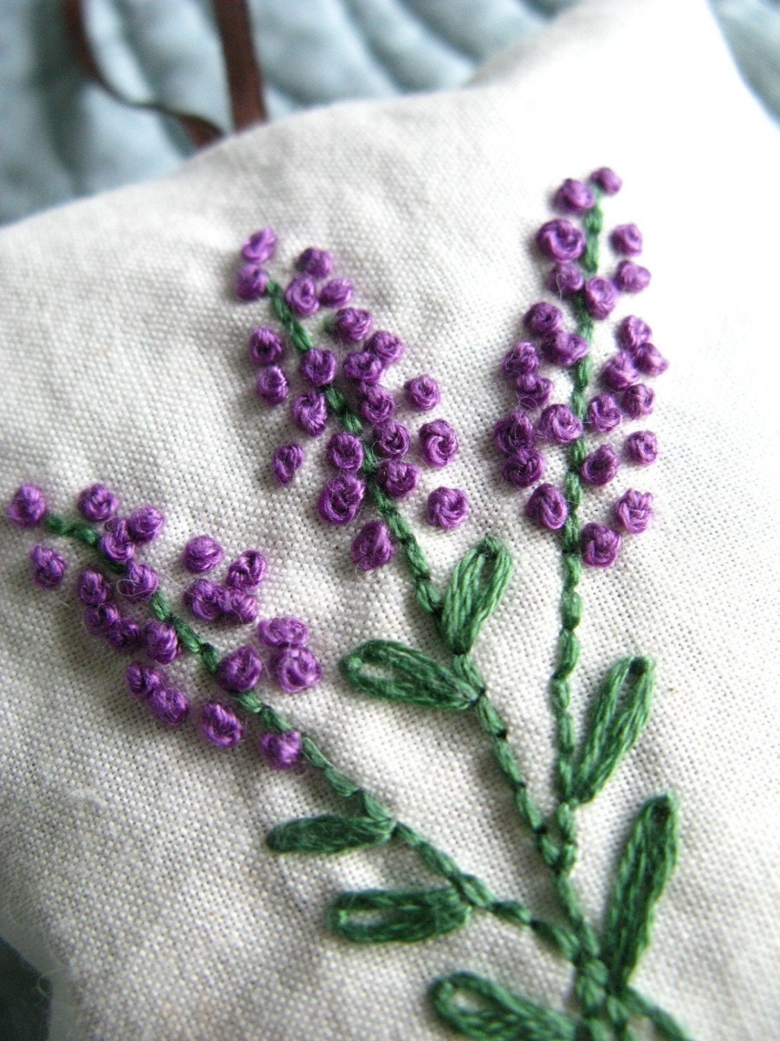 Lavender Sachet - Hand Embroidered Flowers - Personalized