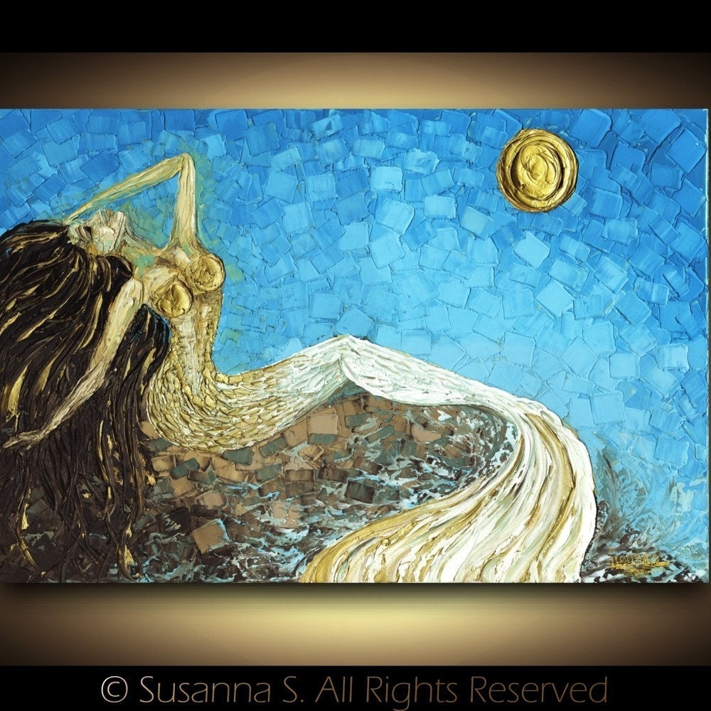 Abstract Mermaid FINE ART PRINT - Modern fantasy ocean sea sunrise by Susanna 13x19