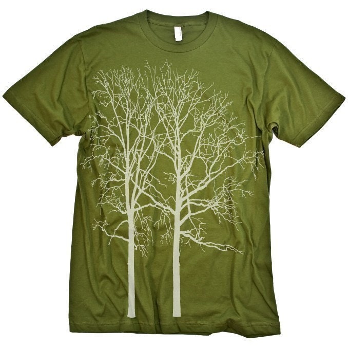 Two TREES T-Shirt Nature Graphic Tee MENS Olive