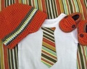 GET THE 3 PIECE SET AND SAVE - Beanie, Button Loafers Booties and Tie One-Z - Professional Baby Shower Gift Set 3-6 months