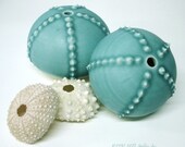 OOAK Turquoise Porcelain Sea Urchin Bud Vase / Oil Candle or not / Great nautical decor geometric animal decor or wedding gift