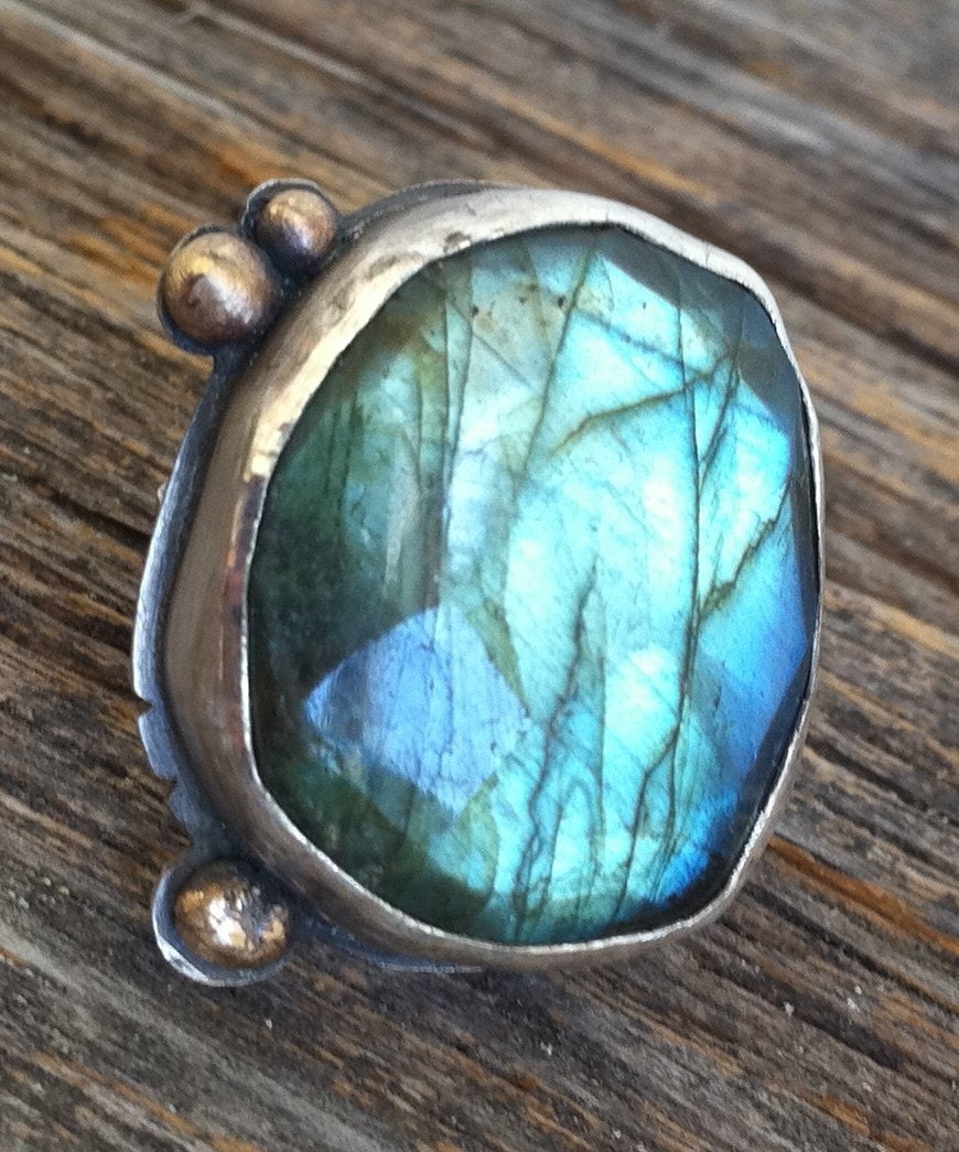 Faceted Labradorite Ring with Sterling Silver and Recycled Gold