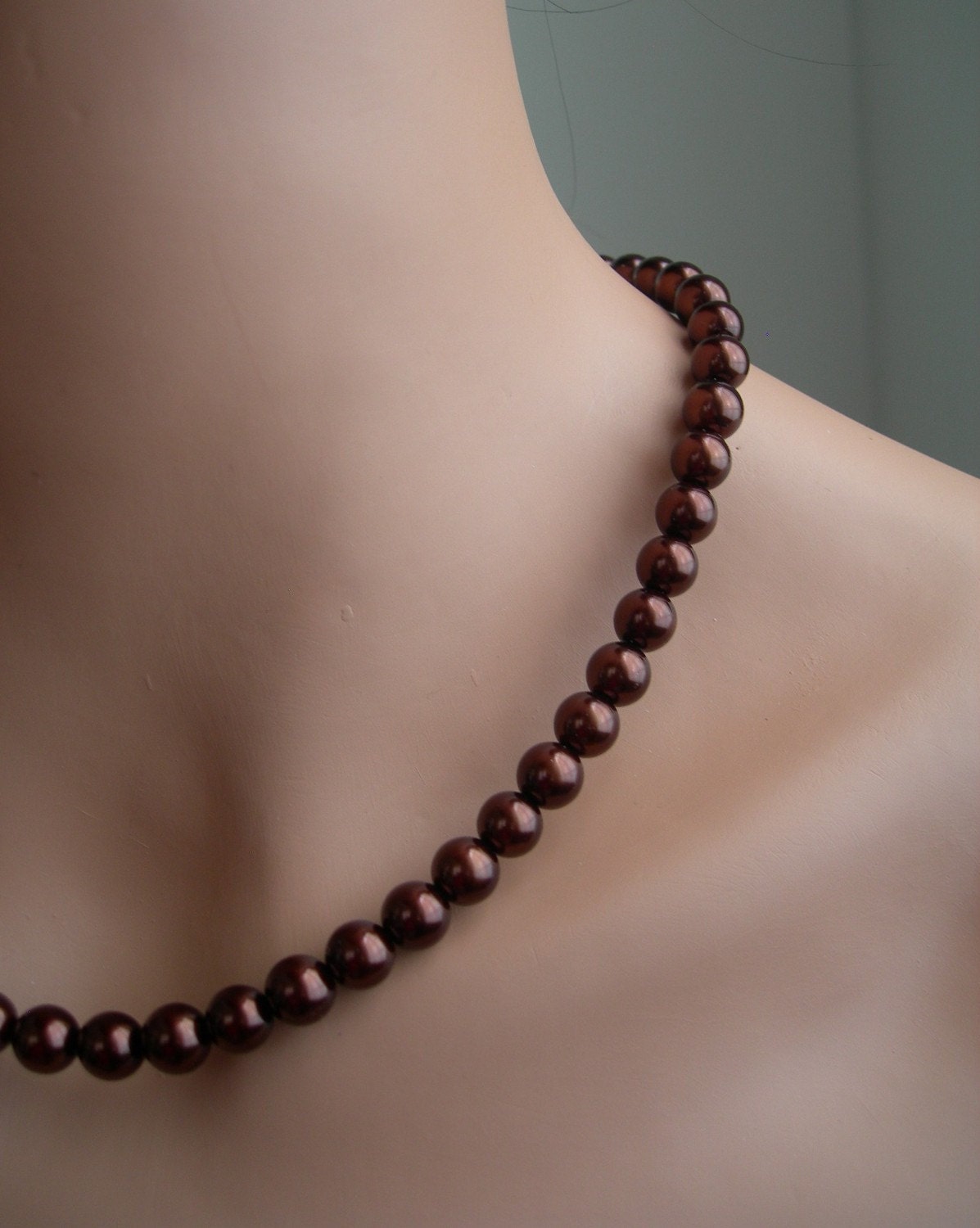 Necklace Sterling Silver One Strand Chocolate Brown Pearls