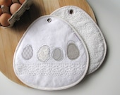 cottage kitchen the eggs nr.1 white cotton fabric pair of potholders handmade by redstitch on Etsy