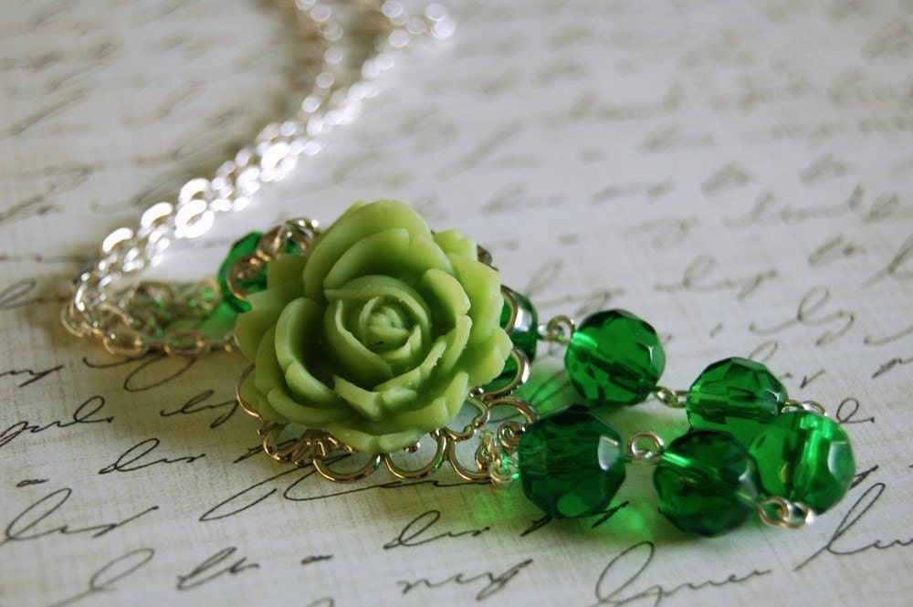 Asymmetrical Apple and Emerald Rose Necklace Buy 3 Get 1 Free