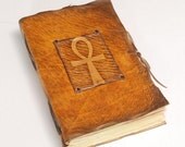 Ankh - the key of life. Handmade yellow leather journal