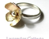 Handmade Sterling Silver and Brass Flower ring - Buttercup