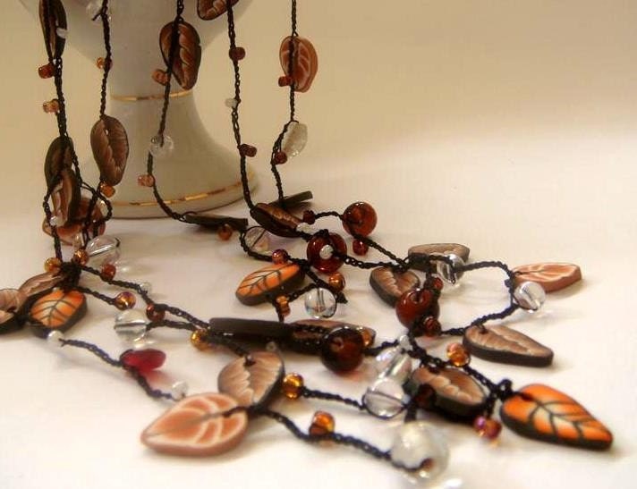 Autumn Leaves and Beads Necklace.