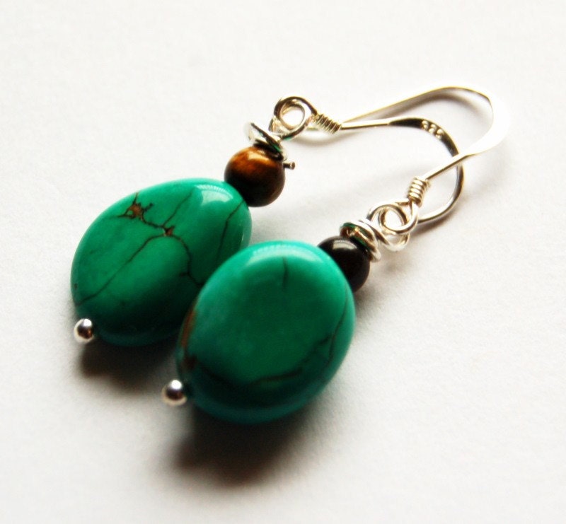 Turquoise and Tiger's Eye Earrings on Sterling Silver Ear Wires
