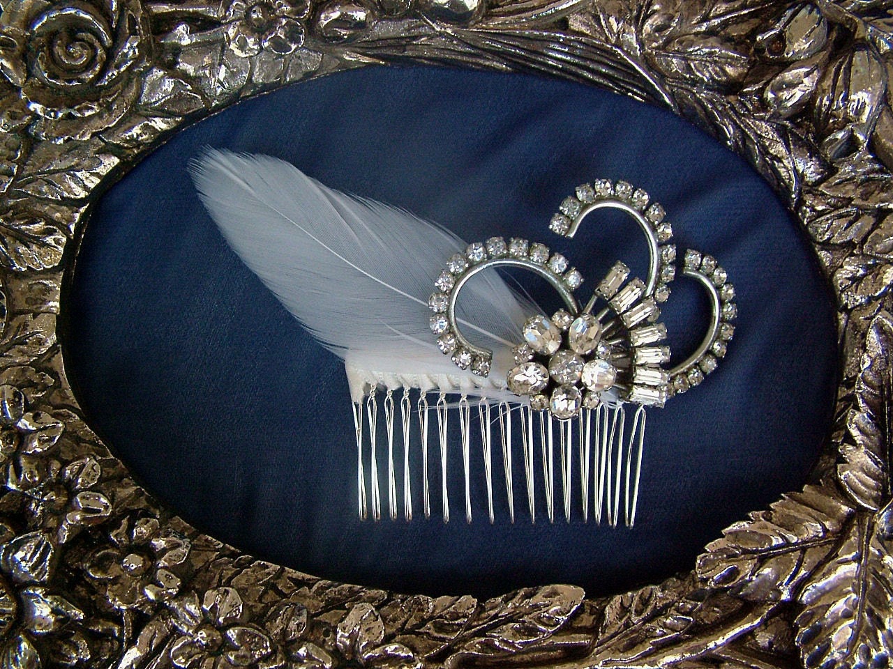 Coco- 1920s vintage rhinestone feather comb FREE SHIPPING WORLDWIDE